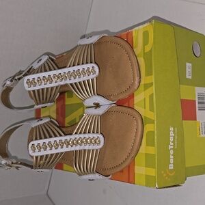 BareTraps "Kriston" Strappy Low Wedge Sandals White & Gold Size 8